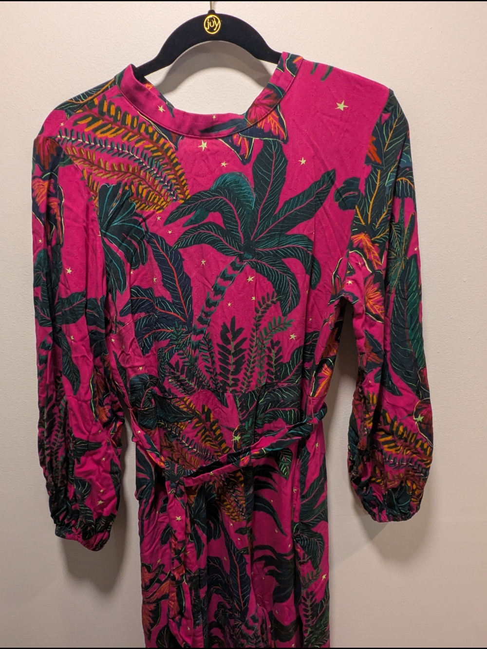 FARM Rio Tropical Fuchsia Wide-Leg Jumpsuit Tie Waist Large Tropical Resort - Picture 8 of 16